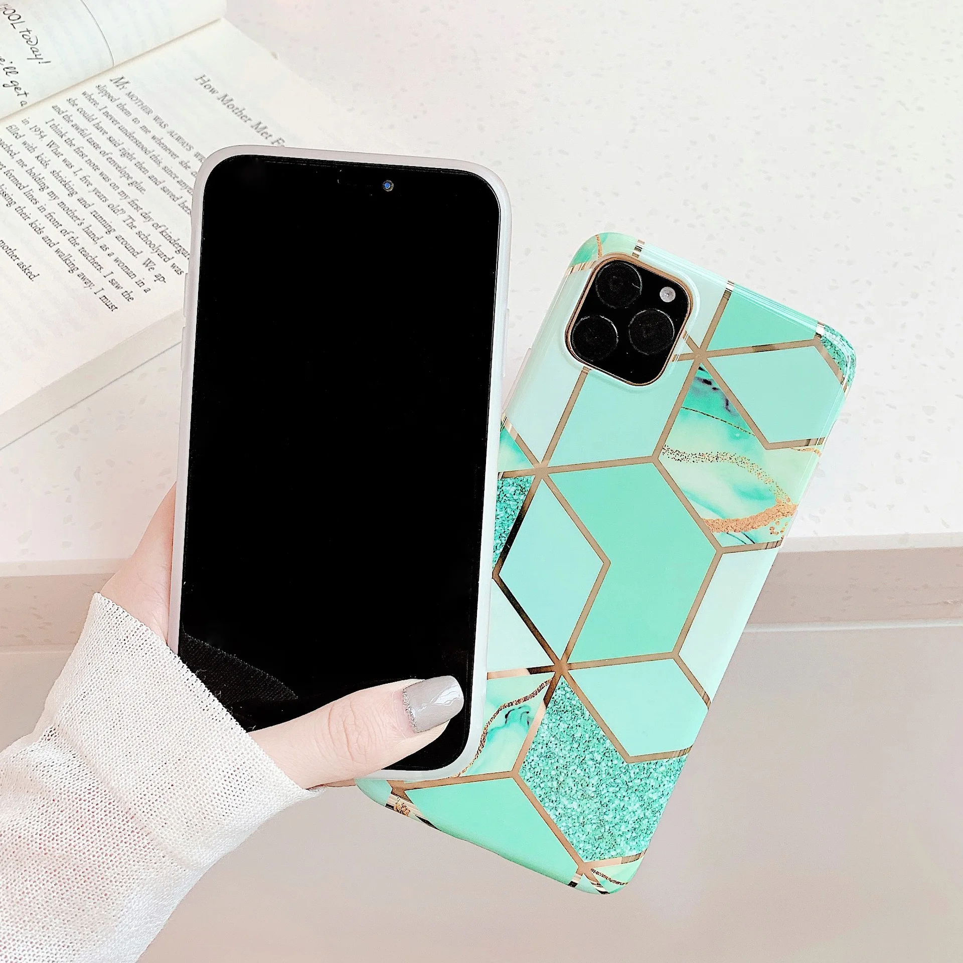 Покрытие мраморный чехол для iPhone 11 Pro X XR XS Max 7 8 6s Plus глянцевый геометрический