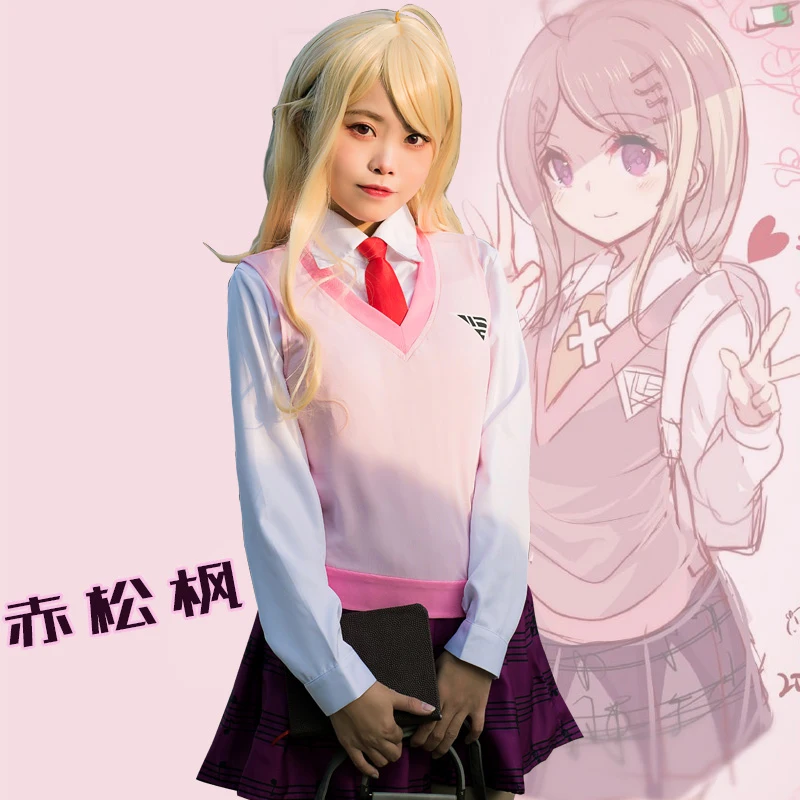 

Новые костюмы для косплея Akamatsu kaede Danganronpa V3, женская униформа, Аниме обувь, рубашка, жилет/юбка/носки/парики, школьная форма JK