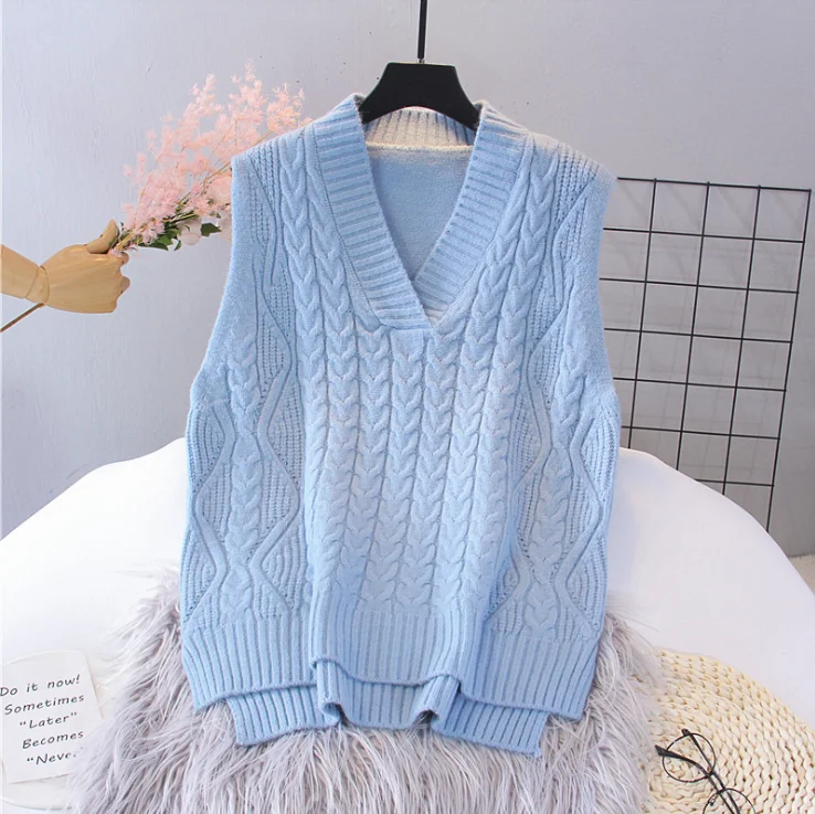 

New Vest Women Solid Short Loose Trendy Korean Style Sleeveless Knitted V-Neck All-match Female Coats Simple Leisure Outwear