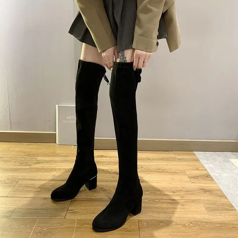

Sexy Women's Boots Autumn and Winter New Women's Boots Elastic Boots High Heels Round Toe Over The Knee Boots Thigh High Boots