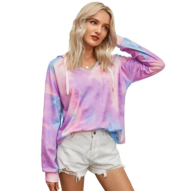 

2020 New Autumn Fashion Sweatshirts Women's Hooded Shirt Long Sleeve Tie dye Tops Loose Casual Pullover Hoodies Women Leisure