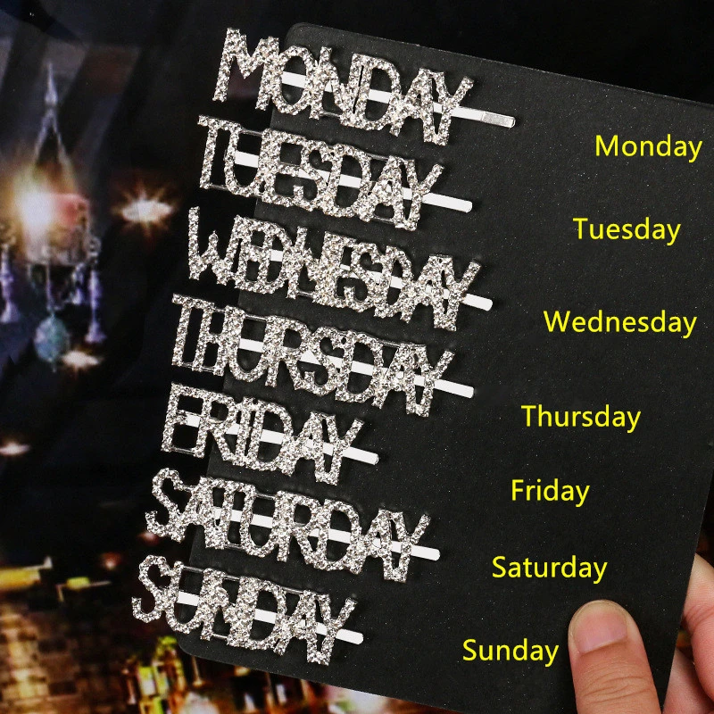 Понедельник заколки для волос девочек с украшением в виде кристаллов Стразы