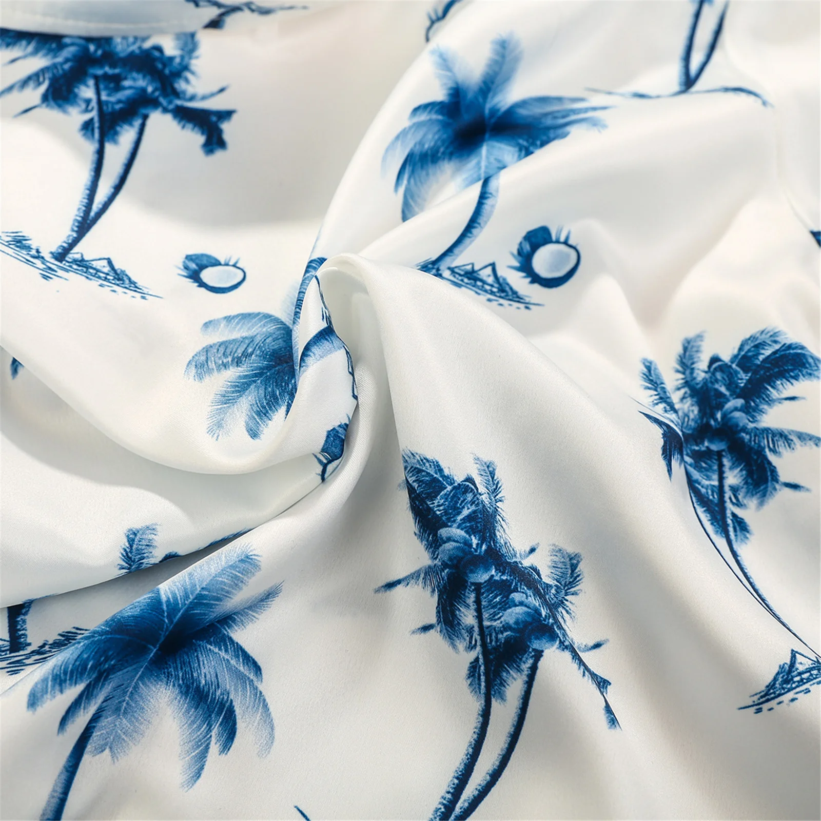 

Summer Kids Two Piece Pajamas Set Loose Lapel Neck Palm Print Shirt Elastic Waist Pants Nightwear Homewear