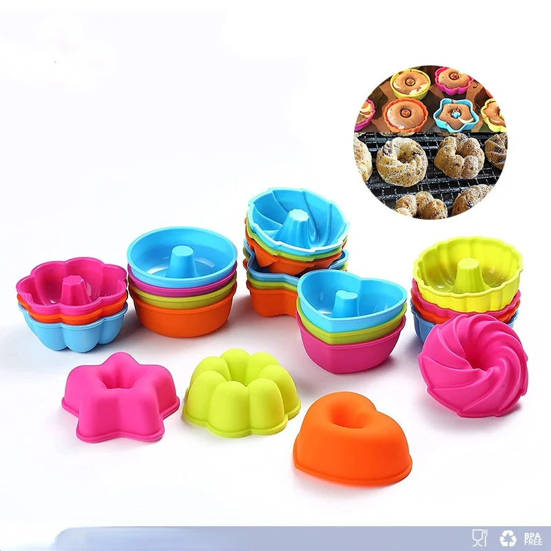 

24 Pcs Silicone Muffin Baking Accessories Cup Sugar Turning Mold Doughnut Pumpkin Baking Cake Resin Letter Mould Cake Decoration