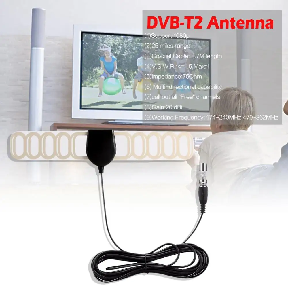 1080p Цифровая антенна VHF H UHF Антенна для автомобиля DVB T T2 усилитель сигнала 20 дБ