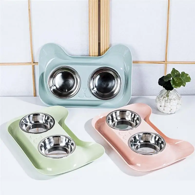 2 in 1 Pet Bowl Set Double Bowls Stainless Steel Non-Slip Dog Cat Bowl Pet Water Food Feeder Pet Feeding Supplies For Cats Dog