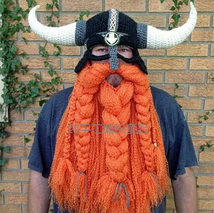 Vikinger Hat Bearded Pirate Cap Vikings Horn Beard Funy Big Weave Headwear