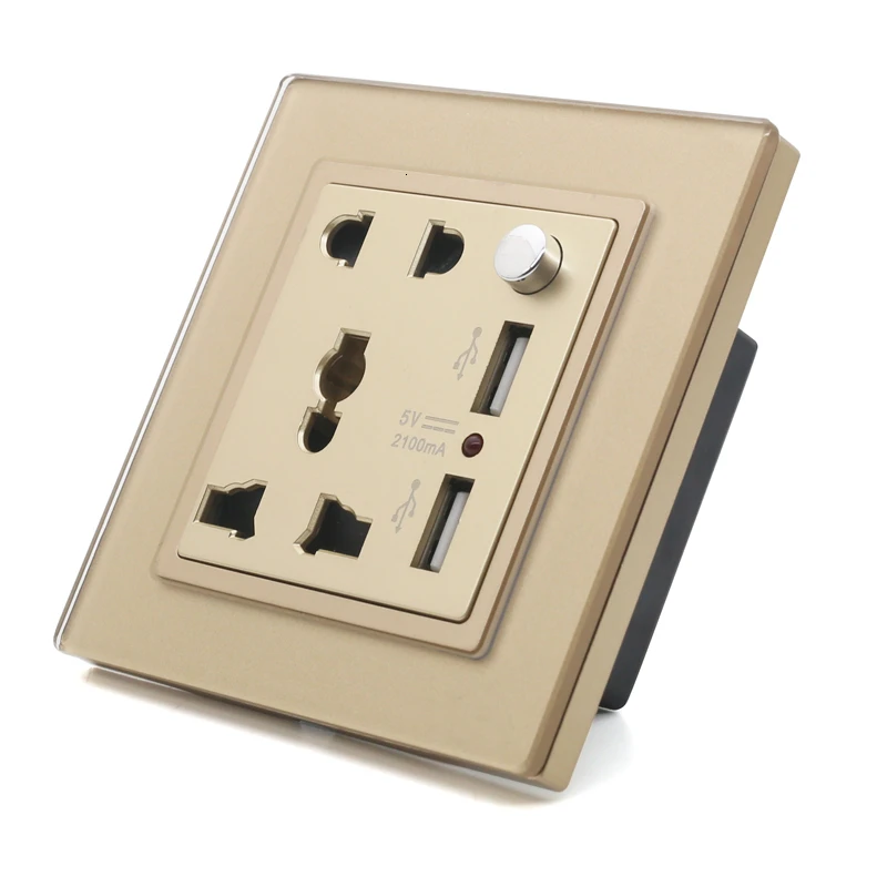 Золотая стеклянная панель 10 в универсальная розетка + 2 USB 5 такой же цвет как