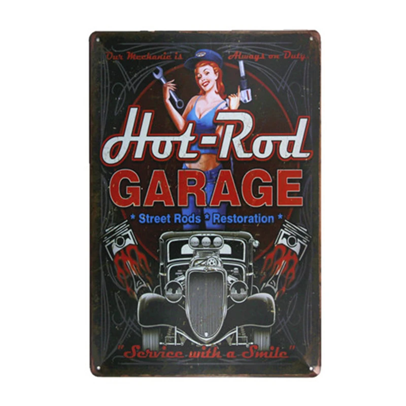 DL-TIN гаражный Знак pin up hot rod человек пещера художника на работе металлический знак 8x12 дюймов - Цвет: Светло-серый