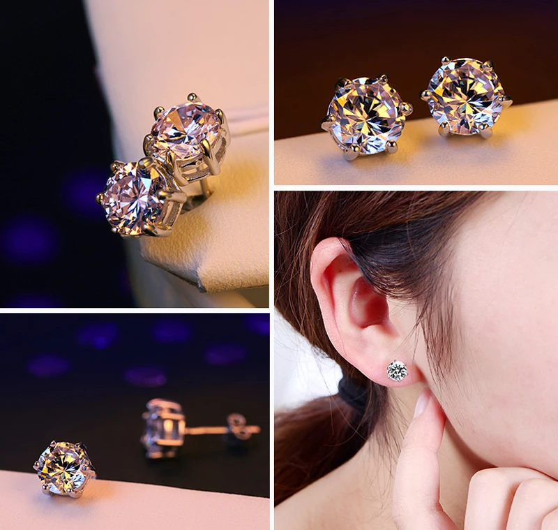

Classic Luxury 925 Sterling Silver 6mm Small Zirconia Diamond Stud Earring Earrings For Women Wedding Anniversary Gift Jewelry