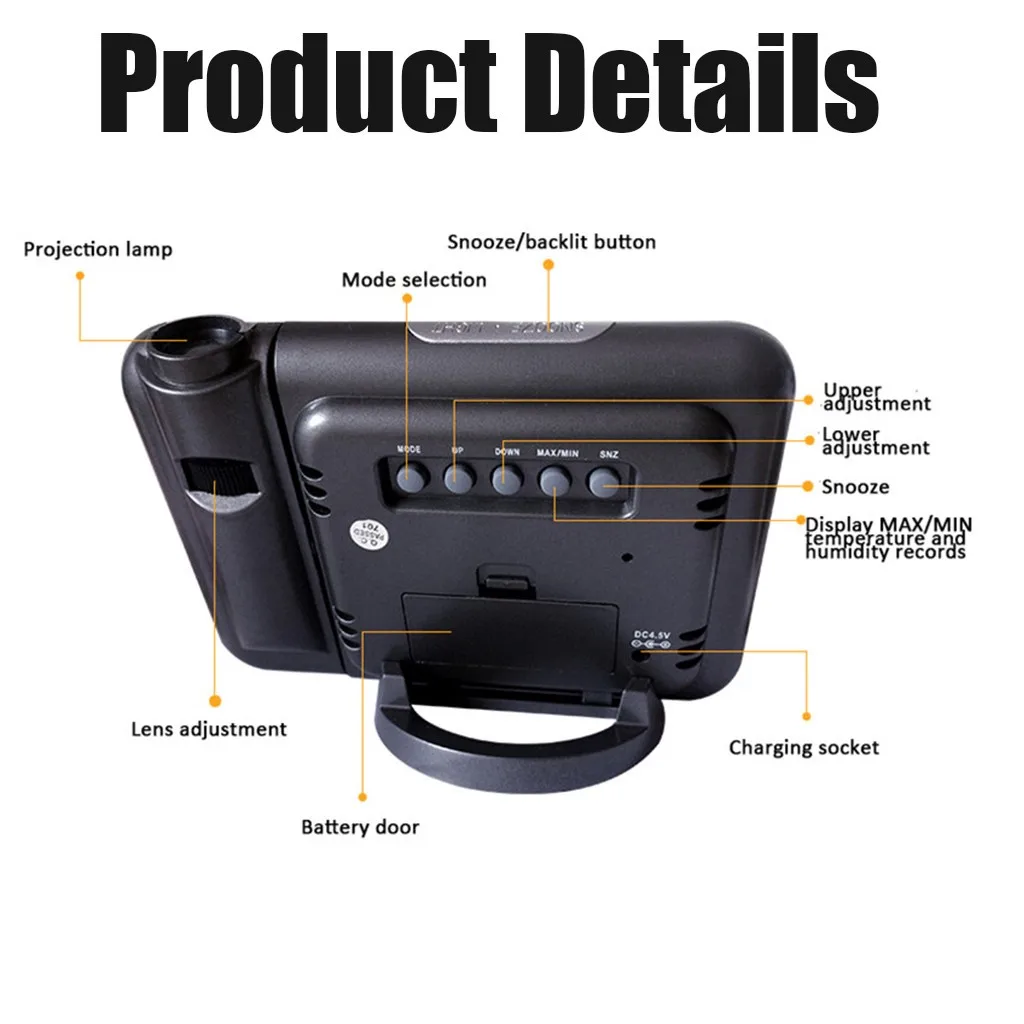 CARPRIE Projection Alarm Clock With Weather Station Thermometer Date Display USB Charger Snooze LED Digital | Электроника