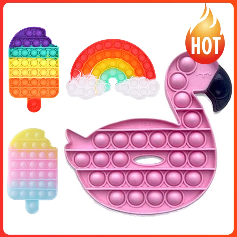 Силиконовая мультяшная игрушка-Фламинго с пузырьками сенсорная сжимающая