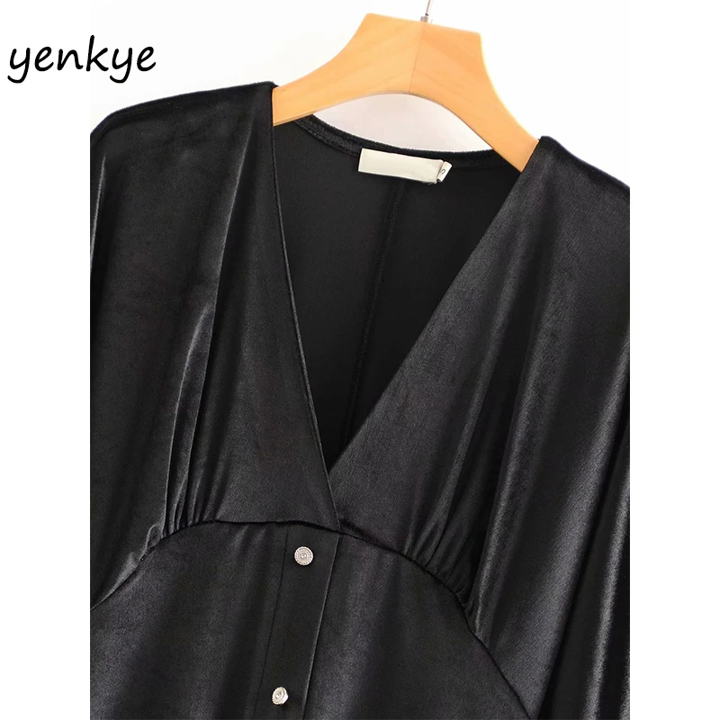 Винтажное черное бархатное платье женское вместительное весеннее мини-платье с