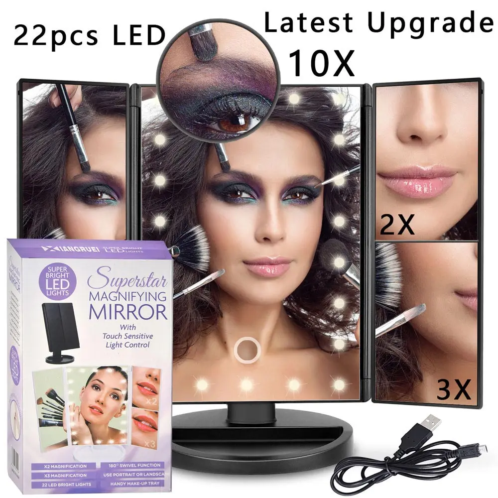 Pro Mirror Black Увеличительный светодиодный светильник, зеркальная лампа для макияжа, 10X лупа, батарея, туалетное стекло, макияж, мини, для ванной, косметическая, для ванной, умная присоска - Цвет: Pro Mirror Black