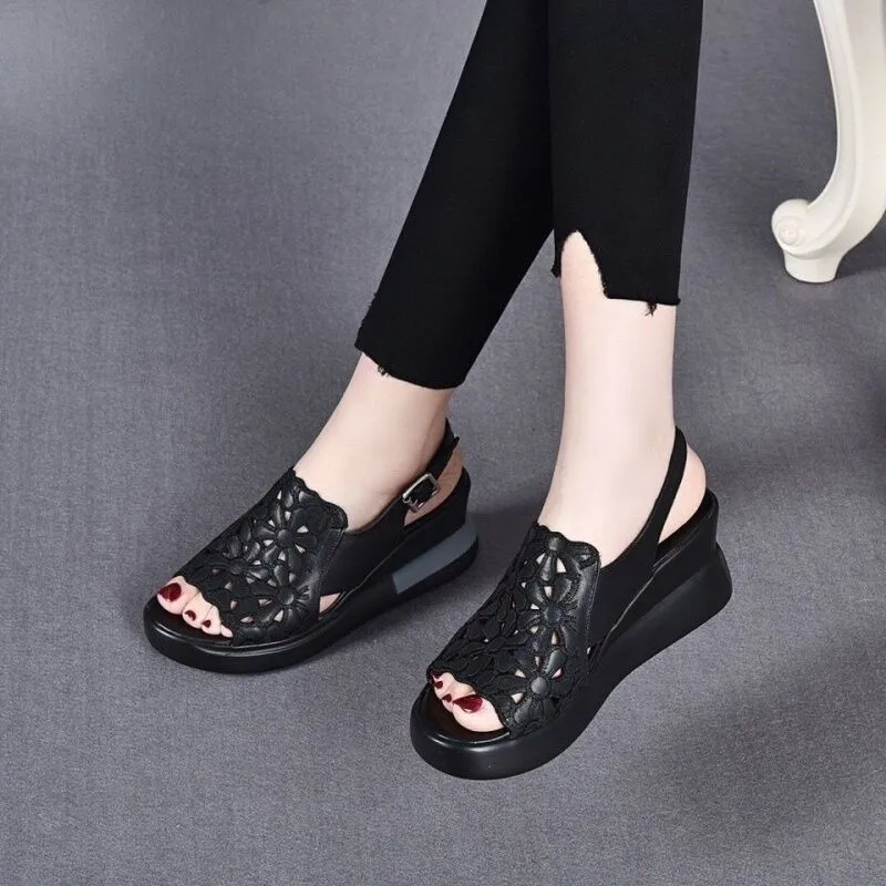 

Platform Sandals Women Outdoor Comfortable Platform Wedges Sandals Vintage Buckle Fish Mouth Open Toe Sandals Shoes for Woman
