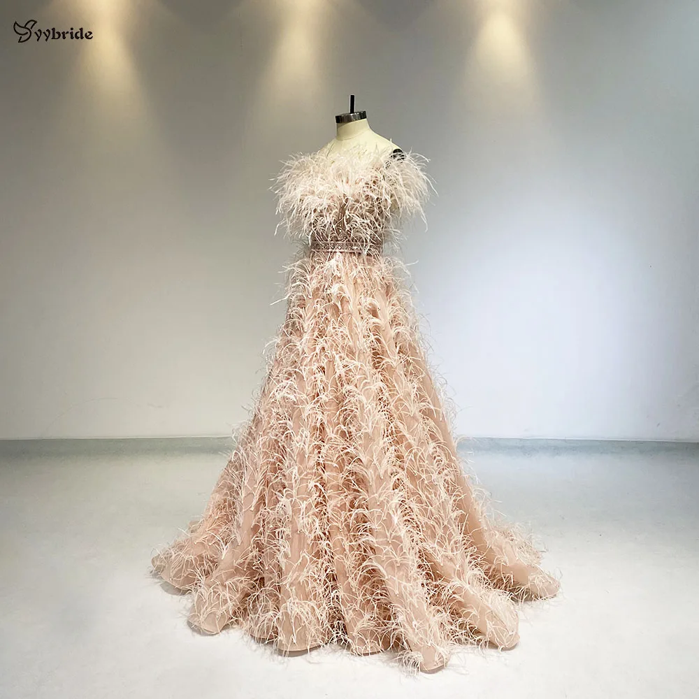 YYbride новый дизайн розовые вечерние платья с перьями роскошные индивидуальные
