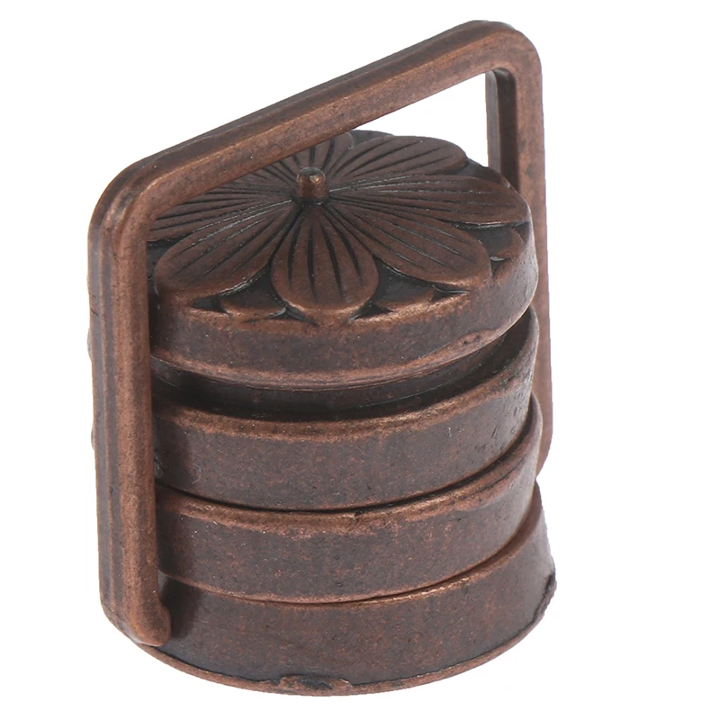 Винтаж кукольный домик миниатюра Медь 3 Слои стекируемые снэк Еда бенто коробка