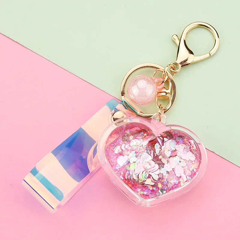 Сердце подвижное жидкое кольцо для ключей женщин фантазия брелок сумка