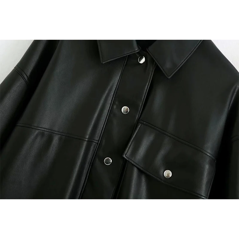 

2020 Women's solid Long Sleeve Pu Imitation Leather chic Shirt coats femme Blouse Vintage Party Shirts Tops Clothing Blusas Muje