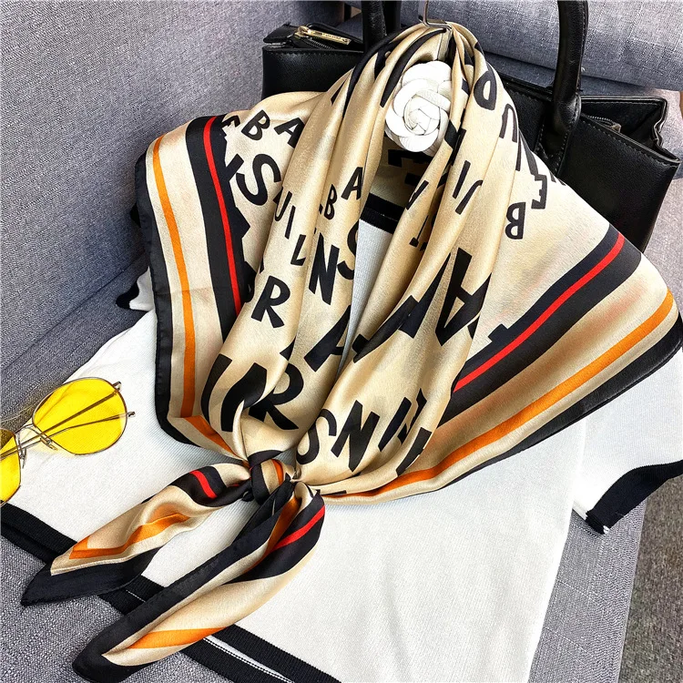 

Square Scarves Women Classical Design Spring Fall Silk Hijab Scarf Fashion Neck Wrap Polyester Silk Scarf Neckerchief