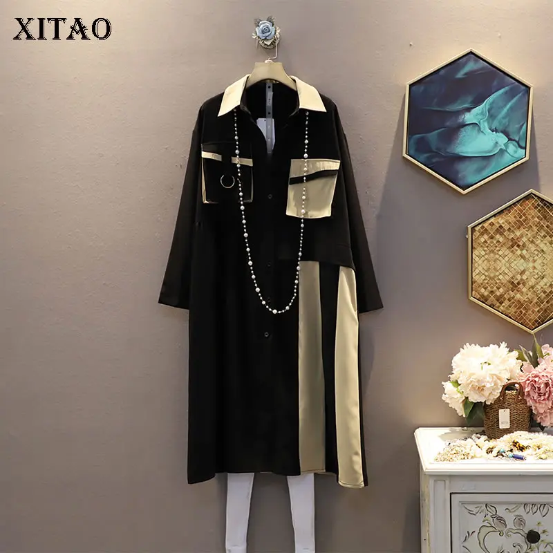

Женское платье с карманами XITAO, повседневное свободное платье с длинными рукавами в стиле пэчворк, осень 2020, ZP2366