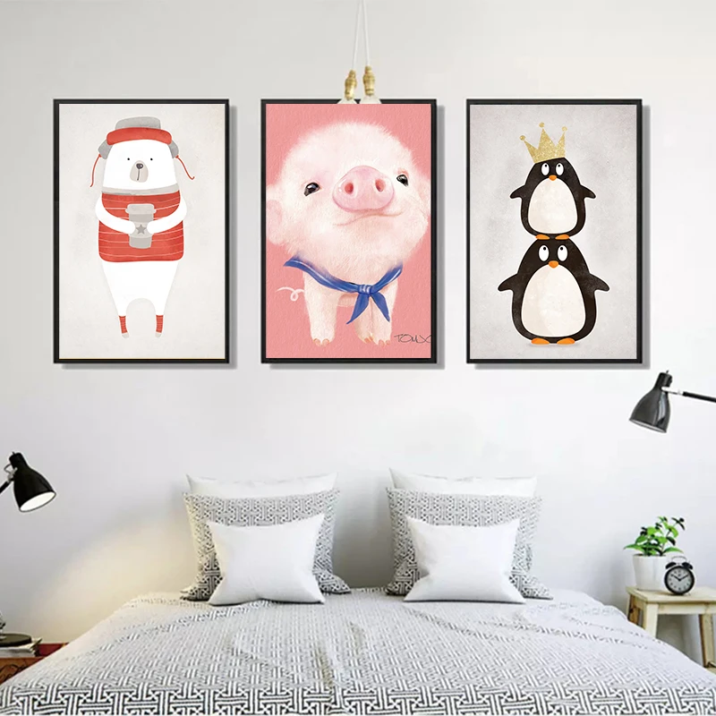 

Wall Posters Kawaii Animals Pattern Home Decoration Unique Childlike Living Room Art Decor Interior Paintings Canvas With Frame