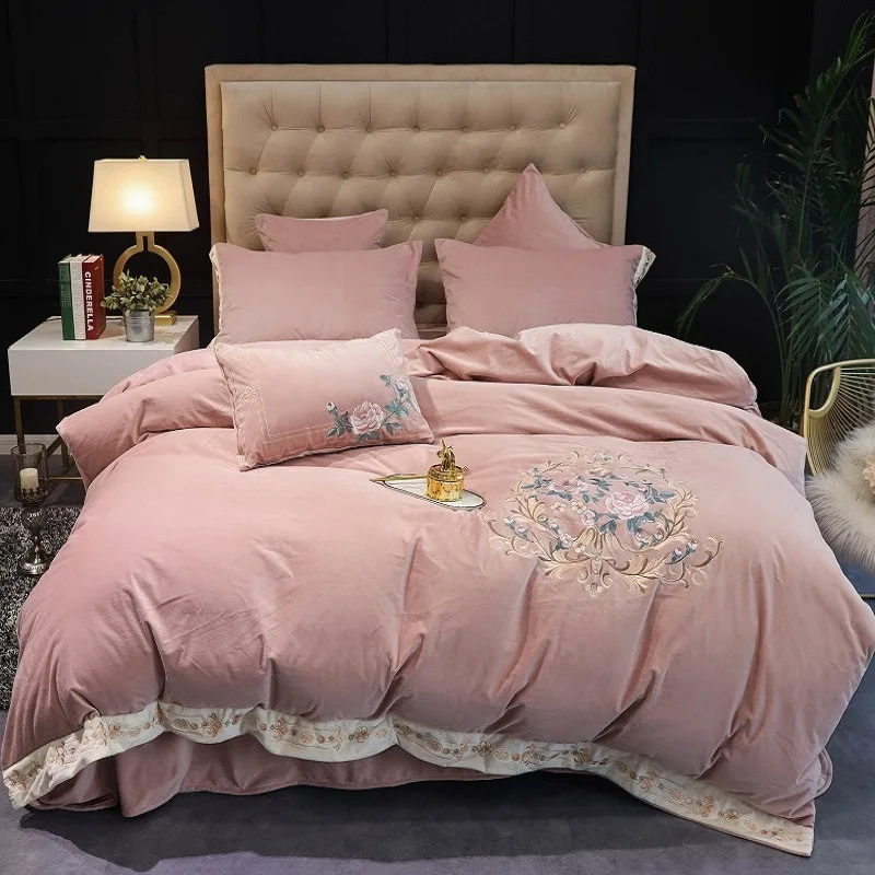 Роскошный розовый Американский цветочный вышивка зимний бархатный флисовый