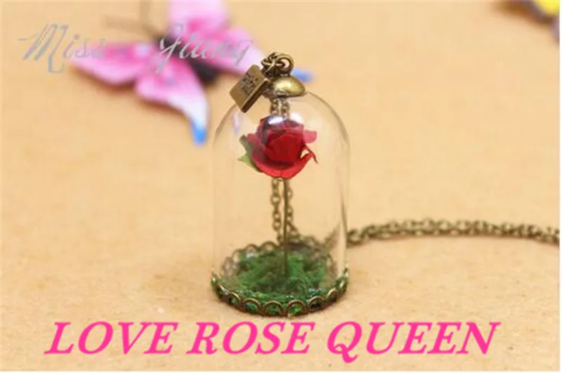 2 шт Красавица и Чудовище Белль Роза в стеклянной бутылке медное ожерелье Косплей