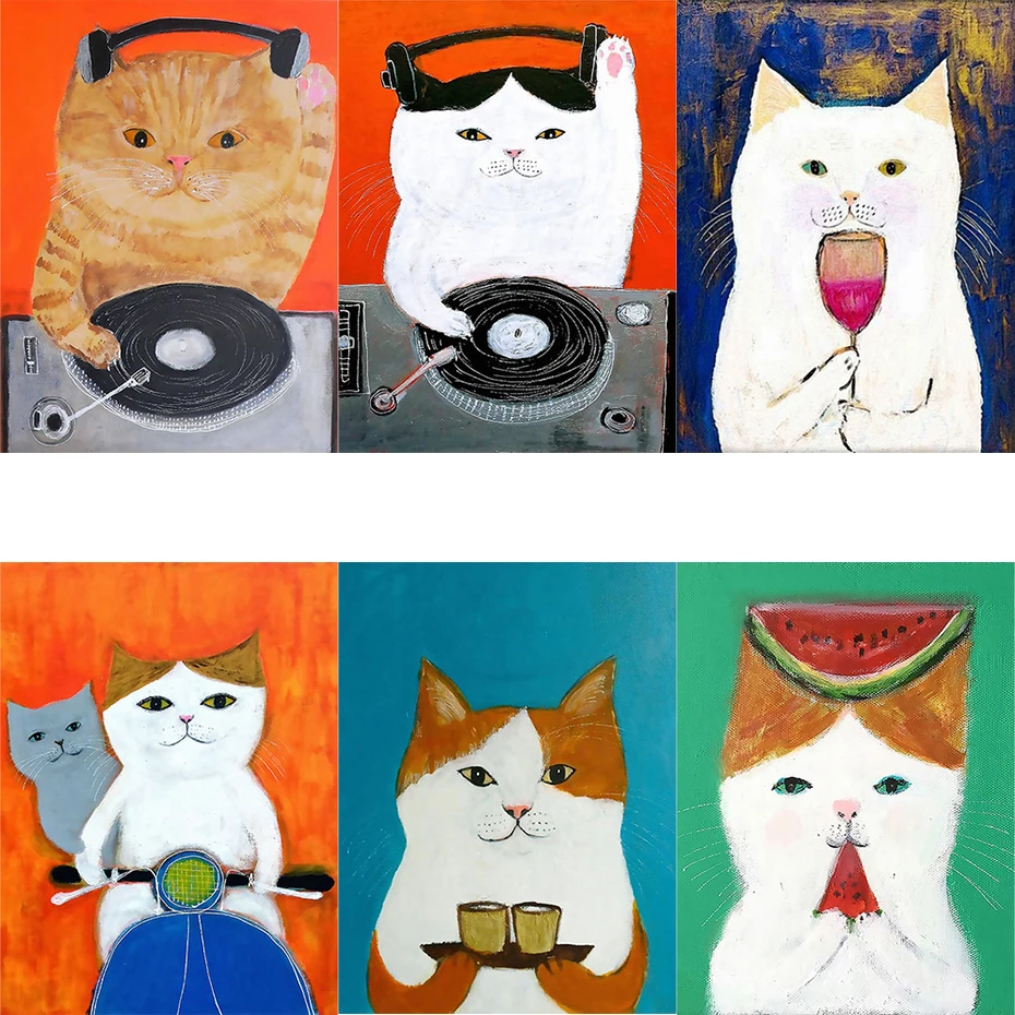 

CROSS lang Cartoon White Cats Taste Red Wine Acrylic Oil Painting By Numbers Draw On Canvas DIY Home Wall Nordic Art Decoration