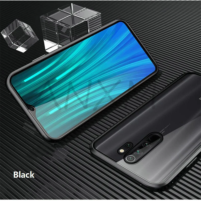 Металлический магнитный чехол для Xiaomi Redmi Note 7 8 K20 Pro закаленное стекло магнитные чехлы Чехол для Xiaomi Mi 9 SE 9T Pro A3 lite чехол - Цвет: Black