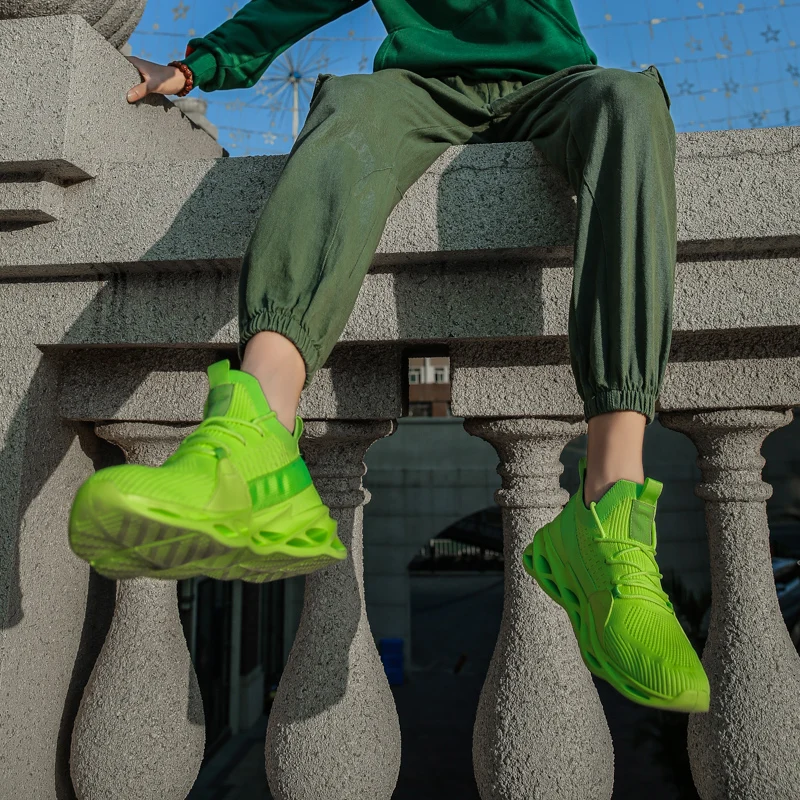 

Light Breathable Males Non Slip Green Mens Shoes Casual Wear-resistant Sport Lace-Up Shoes Sneakers