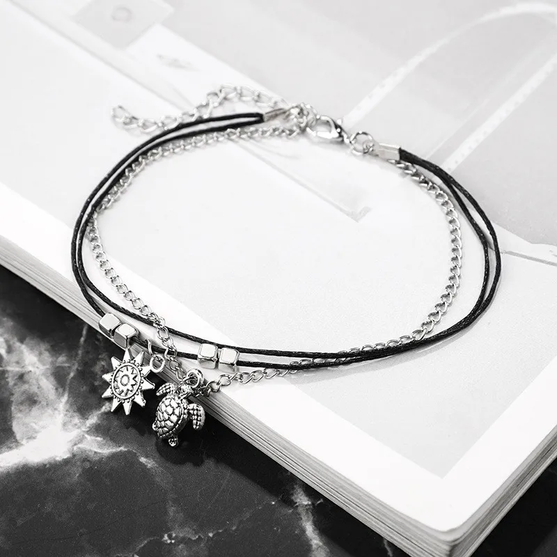 Богемский сплав черепаха солнце кулон многослойный ножной шнур-браслет для