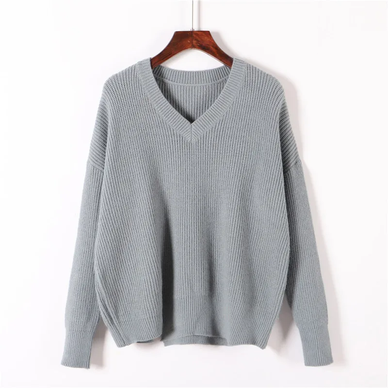 

New 2019 Autumn Winter Women's Sweaters V-Neck Minimalist Tops Fashionable Korean Style Knitting Casual Solid
