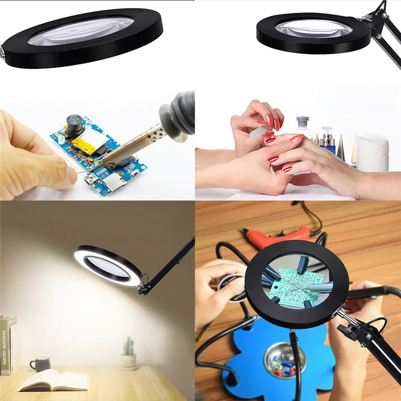 

Flexible Desk Large 5X USB LED Magnifying Glass 3 Colors Illuminated Magnifier Lamp Loupe Reading/Rework/Soldering Office Study
