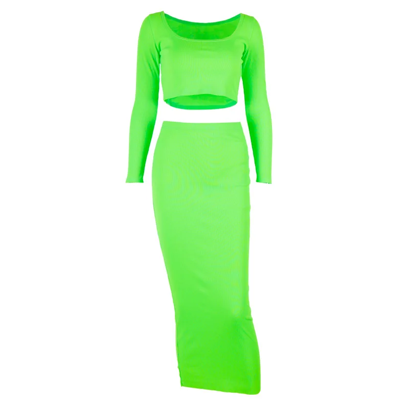 BKLD осенний Новый стиль женский элегантный зеленый бандажный комплект из 2