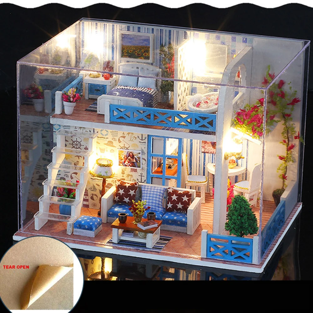 

Assemble DIY Wooden House Dollhouse kit Wooden Miniature Doll Houses Miniature Dollhouse toys With Furniture Gift