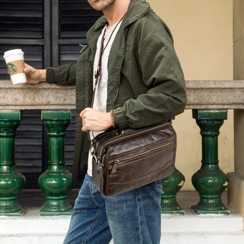 First Layer Cowhide Men Business Briefcase Genuine Leather Fashion Single Shoulder Bag High Quality Crossbody Bag Casual Handbag