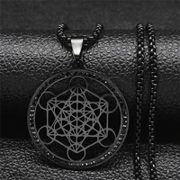 black crystal stainless steel flower of life yoga chian necklace women black color round necklaces jewelry colgante n48348s03