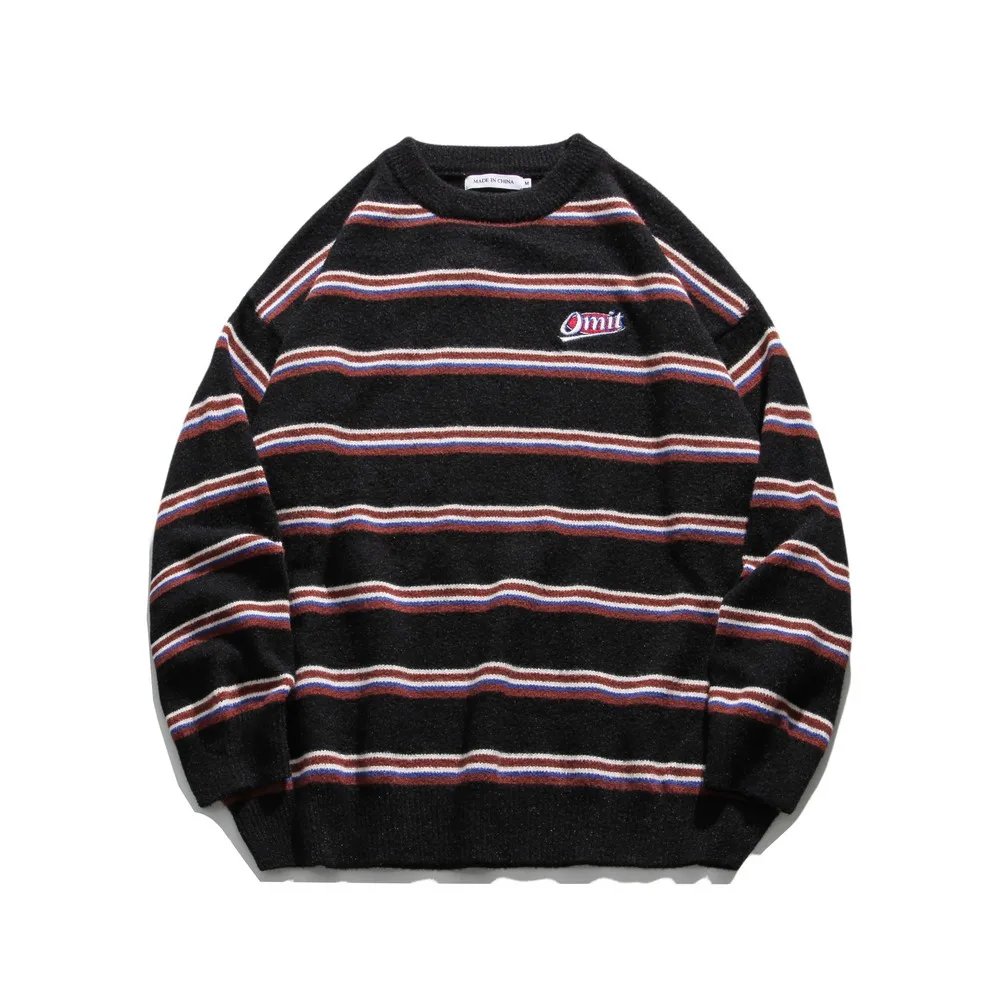 Полосатый Повседневный красивый корейский стиль винтажная одежда трикотажный