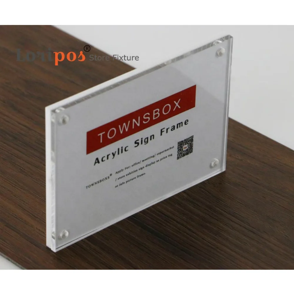 

Sticker Price Tag Acrylic Magnetic Name Card Display Wall Mount Paper Info Desk Table Sign Holder Photo Frame