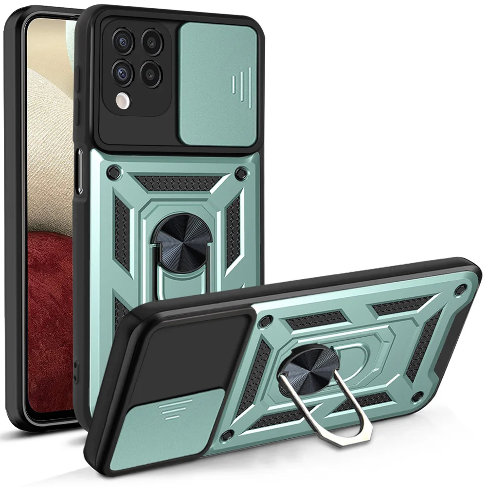 

Armor With Ring Bracket Push window Phone Case For Samsung Galaxy A11 A10S A20 A30 A30S A50S A50 A20S A21S A12 Macho 4G 5G Cover