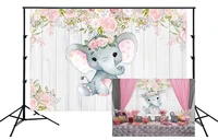 backdrops girl baby shower party banner floral elephant wood photo background frame cake table poster scene setter wall decors