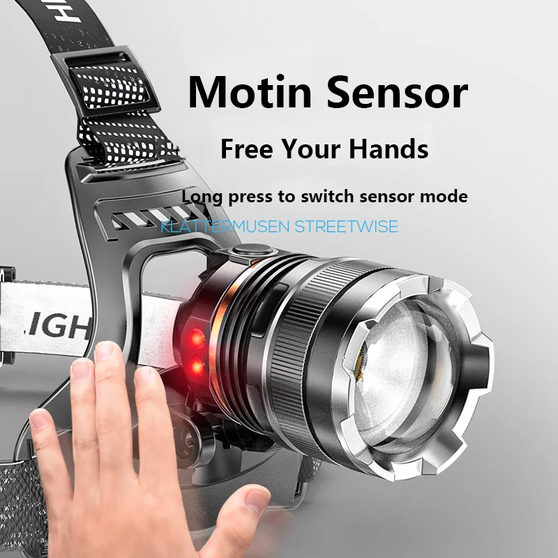 Фонарь налобный светодиодный с датчиком яркости 18650 лм | Лампы и освещение