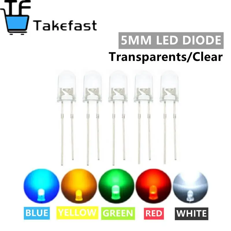 100 шт./лот прозрачный/рассеянный круглый 5 мм супер яркий вода прозрачный зеленый