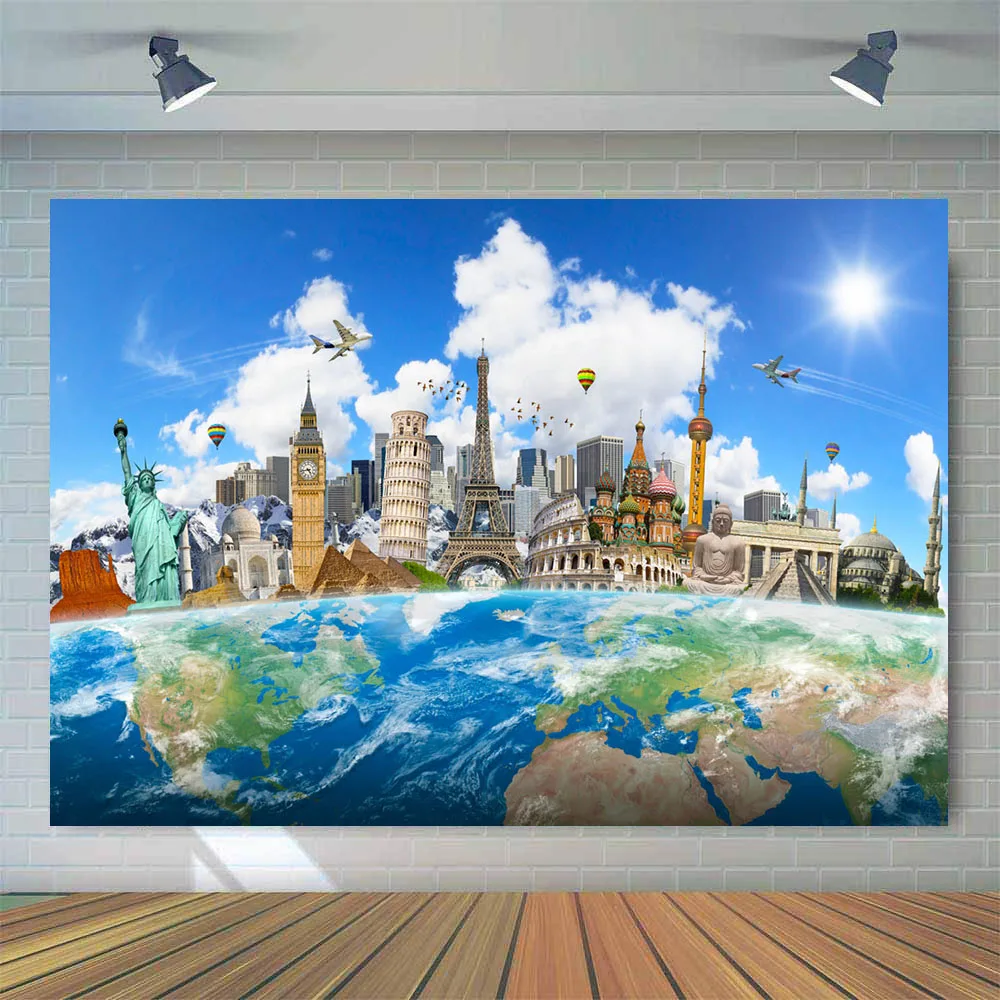 Фон для фотосъемки world travel sky air plane building Background портретная съемка фотосессии