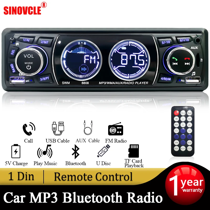 SINOVCLE Car Radio Audio 1din Bluetooth Stereo MP3 Player FM Receiver 60Wx4 Support Phone Charging AUX/USB/TF Card In Dash Kit | Автомобили