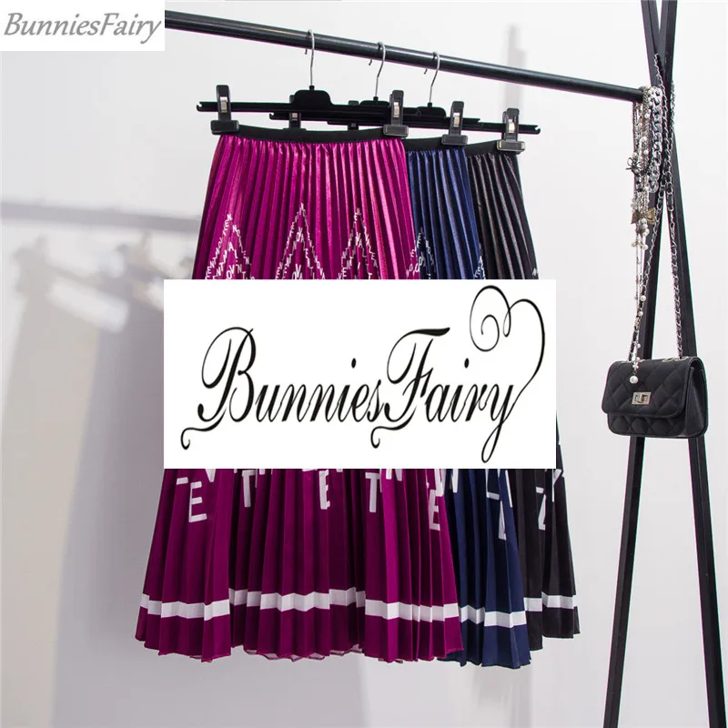 BunniesFairy 2019 Женская богемная сатиновая плиссированная юбка средней длины с