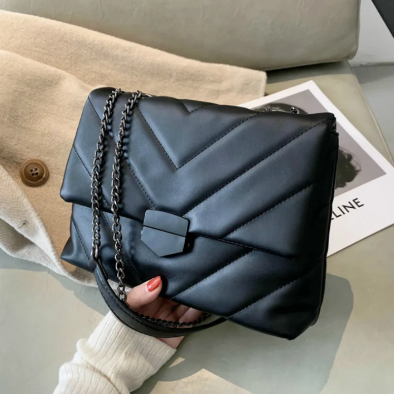 

Youth Ladies Simple Versatile Bag Fashion Large Capacity Shoulder Handbag Women Solid Leather Crossbody Chain Bags