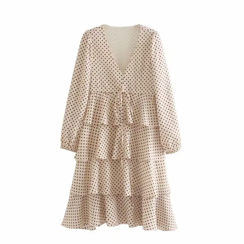 Женское элегантное платье с v-образным вырезом печать в горошек Повседневные