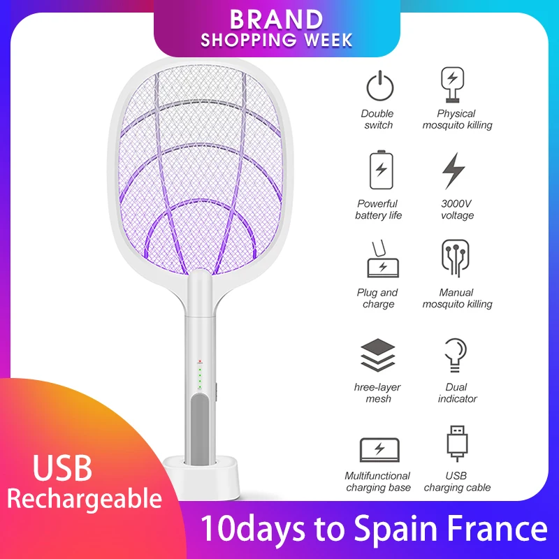 3000V Electric Mosquito Killer UV Lamp 1200mAh USB Rechargeable Bug Zapper Summer Fly Swatter Trap Home Garden Insect Racket | Дом и сад